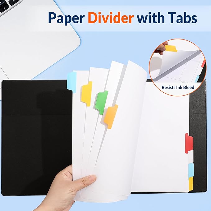 SUNEE Binder Dividers with Colorful Write On & Erase Tabs for 3 Ring Binder, 8.5 x 11 Paper White Reusable Dividers Blank with 8 Tabs, 12 Sets Page Dividers for School, Office and Home, 96 Dividers