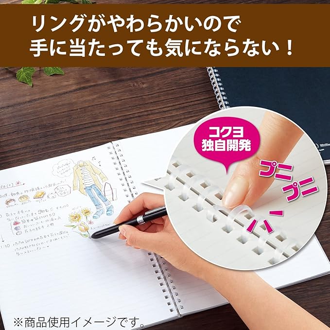 Kokuyo D Shaped Soft Ring Notebook, 7mm Rule, 25 Lines, 80 Sheets, A5, Natural Style, Set of Black, Beige, Navy, Japan Import (SU-SV638A)