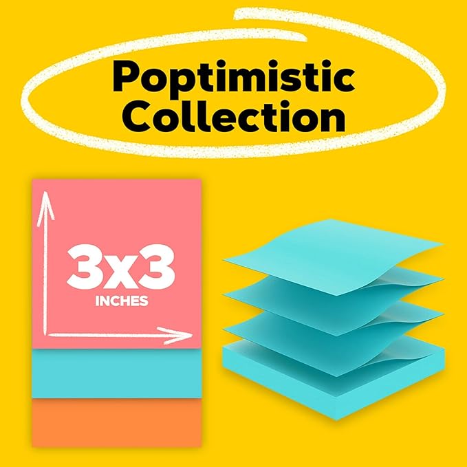 Post-it Pop-up Notes, 3x3 in, 5 Pads, America's #1 Favorite Sticky Notes, Assorted Colors, Clean Removal, Recyclable (3301-5AN) (Pack of 2)
