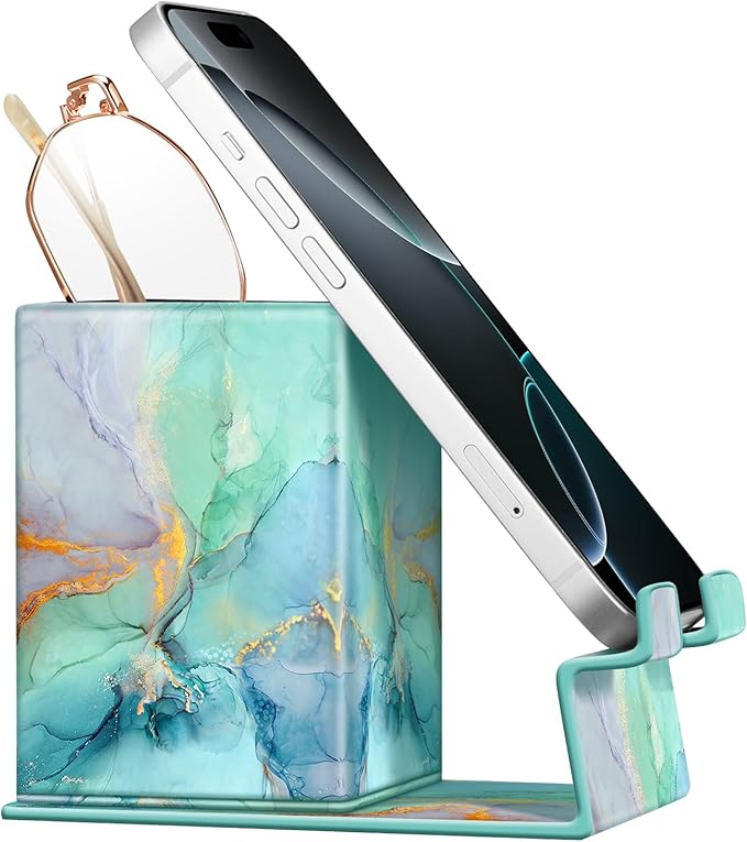 FINTIE Pencil Holder With Phone Stand, Eyeglasses Holder, Desktop Organizer Nightstand Accessories Office Supplies Case