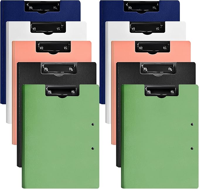 10 Pack Foldable Clipboards, A4 Clipboard Folder, Office Clipboard Folder with Double Clips Metal Clip, Storage Clipboards for Office, School or Medical Field(5 Colors)