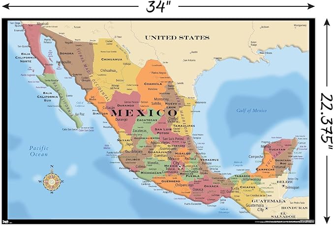 Trends International Map - Mexico Wall Poster, 22.375" x 34", Unframed Version