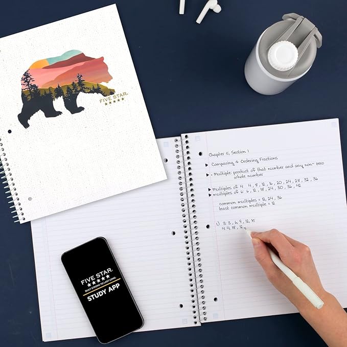 Five Star and National Wildlife Federation Spiral Notebook + Study App, 1 Subject, College Ruled Paper, 11" x 8-1/2", 80 Sheets, Forest Bear, 1 Count (820088FM) (Pack of 12)