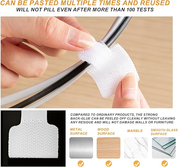 36PCS Cable Organizer Hook and Loop Cable Ties, Self Adhesive Hook and Loop Cable Straps Sticky-back Cable Management Cord Organizer Cable Clip for Household & Office Essentials (White*36)