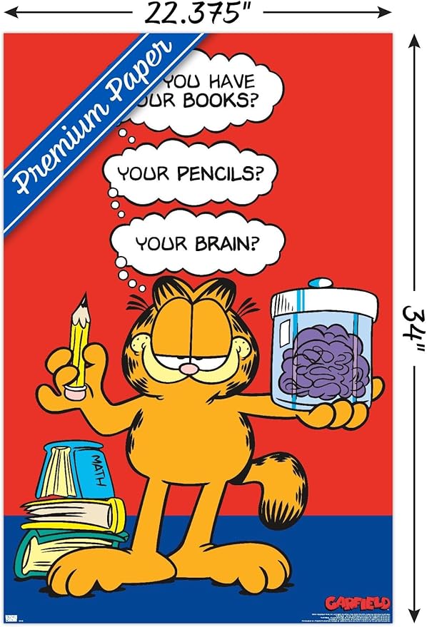 Garfield - Brain Wall Poster, 34L" x 22.4W", Premium Poster & Clip Bundle