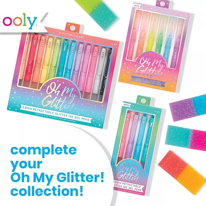 Ooly Oh My Glitter Gel Pens - Set of 4 Cute School and Art Supplies for Girls, Planner Pen with Comfort Grip, Ideal Retractable Glitter Pens for Decorations & Office Use
