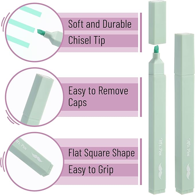 Mr. Pen- Aesthetic Highlighters, 8 pcs, Chisel Tip, Pastel Colors, Cute Highlighters Assorted Colors (Pack of 2)