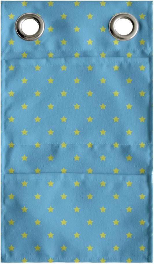 Ambesonne Stars Hanging Pocket Organizer, Continuous Abstract Pattern of Mini Star Motifs Geometric Elements, Printed Polyester Storage Bag with Pockets, 9" x 16", Sky Blue Yellow Green