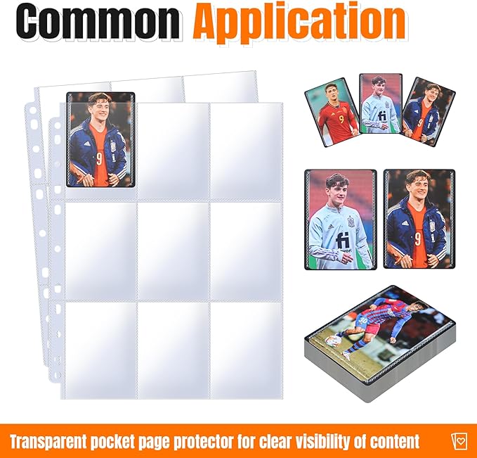 9 Pocket Card Sleeves Binder Sheets for 3 Ring Binder, 1224 Pockets Double-Sided Transparent Trading Card Pages Sleeves for Sports, MTG, Baseball, Game, Business (68 Pages)