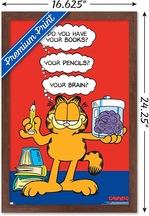 Garfield - Brain Wall Poster, 22.4L" x 14.7W", Mahogany Framed Version