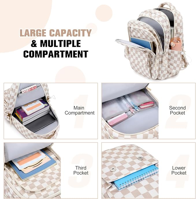 Bevalsa Backpack for Gilrs, 3PCS Corduroy Kids Backpack Set with Lunch Box & Pencil Pouch, Bookbag Daypack Laptop Bag for Women Teens Elementary Middle High School