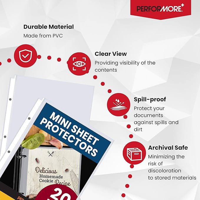Office Werks Heavyweight Clear Mini Sheet Protectors Holds 5.5 x 8.5 Inches Sheets, Fits a 3-Ring Binder, Crystal Clear, Acid-Free, Archival Safe with Reinforced Holes, Top Loading (200 Pack)