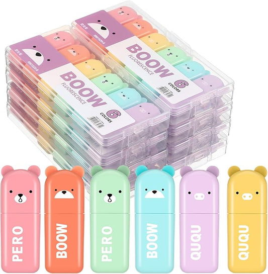 Fuutreo 60 Pcs Cute Mini Bear Highlighter Pens Kawaii Highlighter Set Back to School Gift Assorted Pastel Colors Chisel Tip Marker Pens for Kids Students Adults School Office Supplies