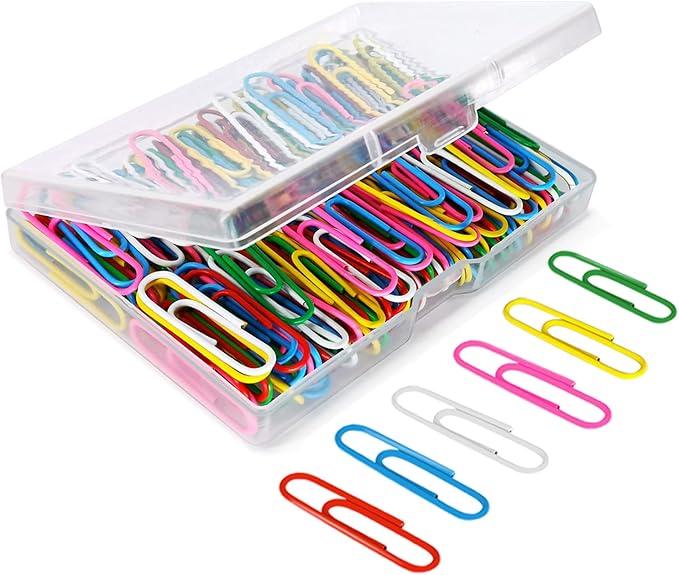 Paper Clips, 180 Pack Medium Size Paperclips 1.3 Inch (33mm) Assorted Colored Coated Paper Clips Great for Office School Document Organizing