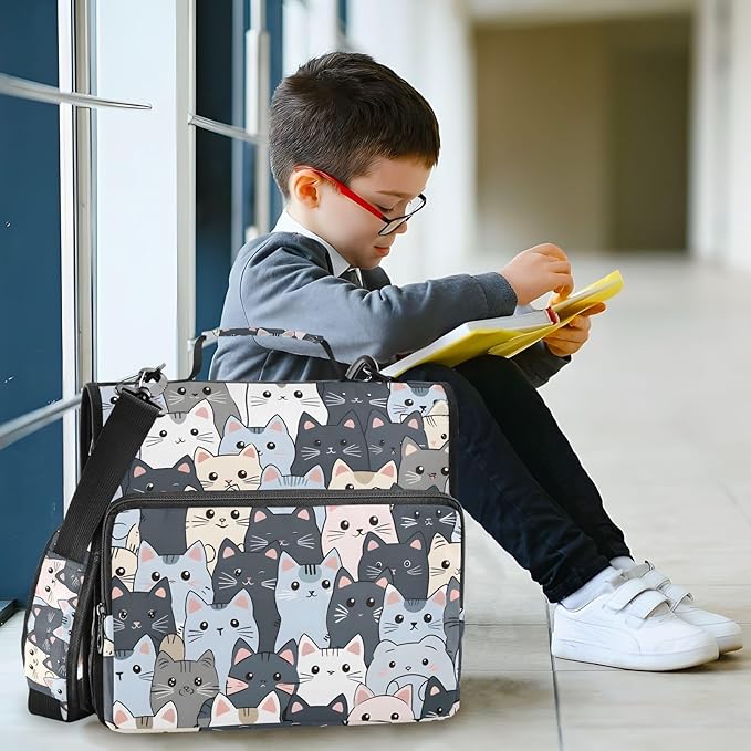 3 Ring Zipper Binder with Shoulder Strap Cat Cute Blue 1.5 inch Binders Keeper Large Capacity Multi Pockets for School Office Supplies