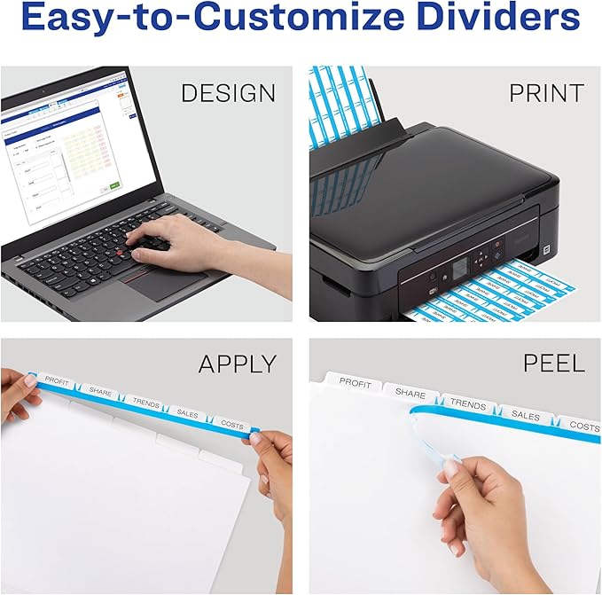 Avery 5-Tab Extra Wide Binder Dividers, Easy Print & Apply Clear Label Strip, Index Maker,White, 5 Sets (11440)