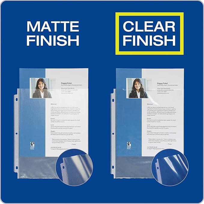 Oxford Sheet Protectors, Clear Finish, Top Load, Letter Size Plastic Sleeves, Reinforced 3 Hole Punch for Binders, Sheets for 3 Ring Binder, 100 per Box (33267)