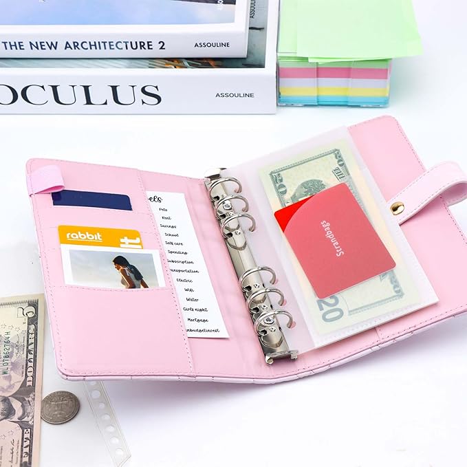 A6 Budget Binder Soft Faux Leather Binders Cover Refillable 6 Rings Loose Leaf Binding Cover for Planner Traveller Journal Accessories Supplies (Snap Pink A6)