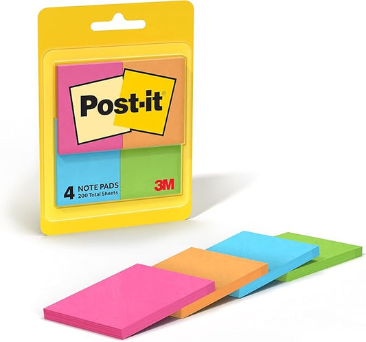 Post-it Mini Notes, 1 3/8 in. x 1 7/8 in., 4 Sticky Notes Pads, 50 Sheets per Pad, Poptimistic Collection, New Year Organization or Second Semester School Supplies