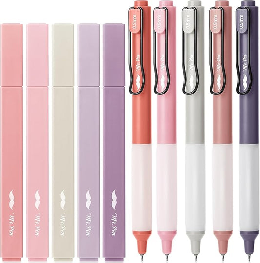 Mr. Pen- Aesthetic Highlighters and Gel Pens, 10 Pack, Pastel, Cute Highlighters Assorted Colors, Black Ink Aesthetic Gel Pens 0.5mm