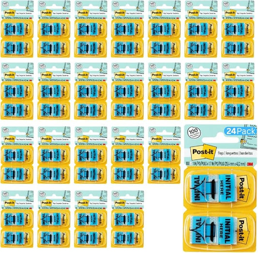 Post-it Initial Here Flags, 100 Flags/Pack, 1 in Wide, Blue (680-IH2) - 24 Pack, 2400 Total Flags