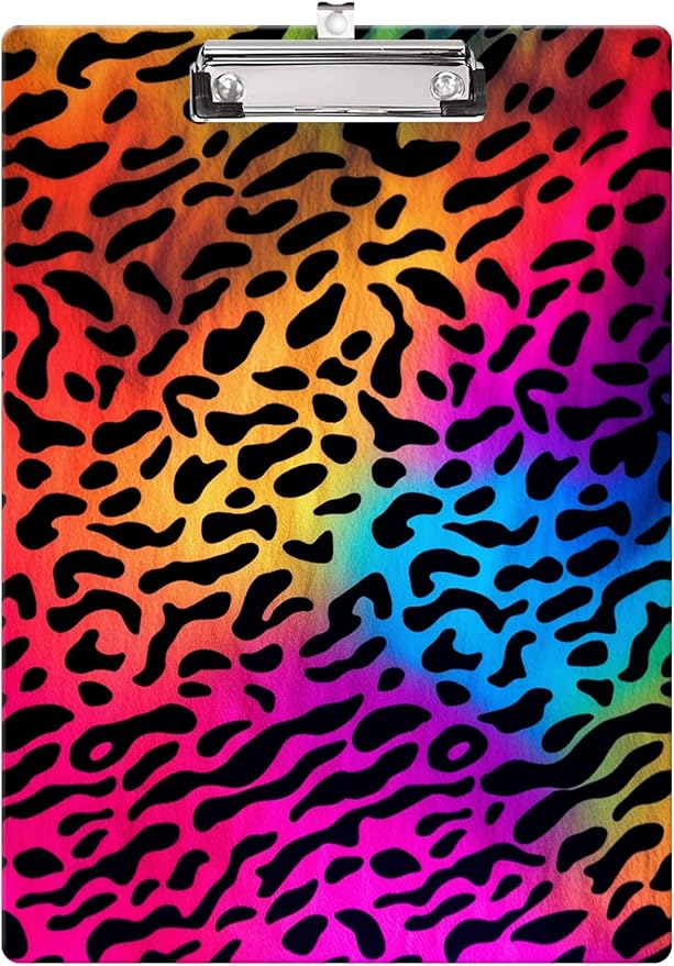 Fashion Clipboard, A4 Letter Size Wooden Decorative Clipboards for Teacher, Nurse, Doctor,Student and Kids, Cute Design for Standard Size 12.2" x 8.9"(C-Colorful Leopard Pattern)