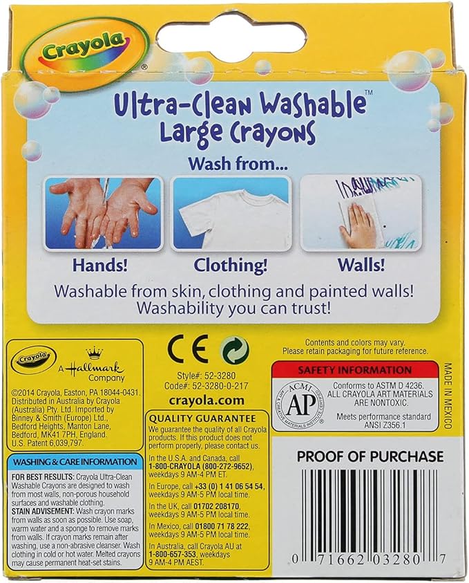 Washable Crayons, Large, 8 Colors/Box, Total 12 Boxes