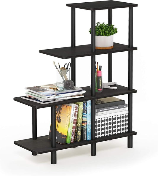 FURINNO Turn-N-Tube 4-Tier Cube Ladder Shelf, Espresso/Black