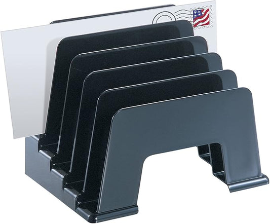 Officemate Recycled Incline Mail Sorter, 5 Sections, Envelopes, 8 X 5.5 X 6, Black