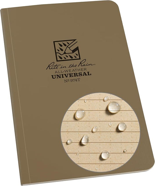 Rite in the Rain Weatherproof Soft Cover Notebook, 4.625" x 7.25", Tan Cover, Universal Pattern (No. 974T)