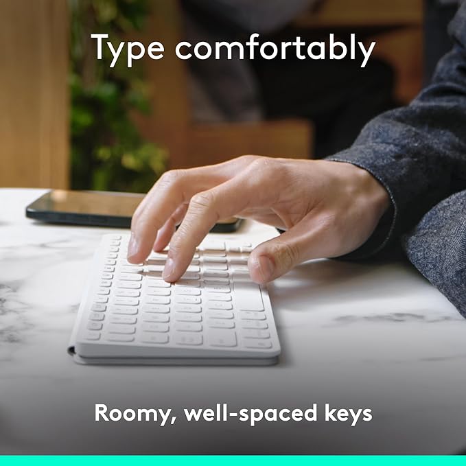 Logitech Keys-to-GO 2 Portable Compact Wireless Keyboard with Built-in Cover, Slim Tablet Keyboard for iPad, iPhone, Mac, Apple TV - Pale Grey