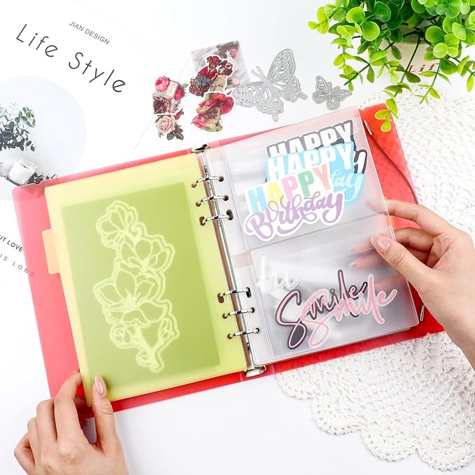 BAOFALI 2Pcs /Set A5 6 Ring Binder Cover Clean Transparent Soft PVC for Refillable Notebook Shell withMatte surfaceforStamp & Die Storage (Red)