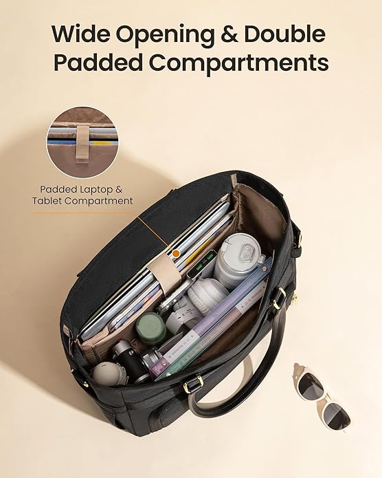 LOVEVOOK Teacher Tote Bag, Laptop Bag for Women with Large Cup Holder & Accordion File Area, Work Tote Bag for Business