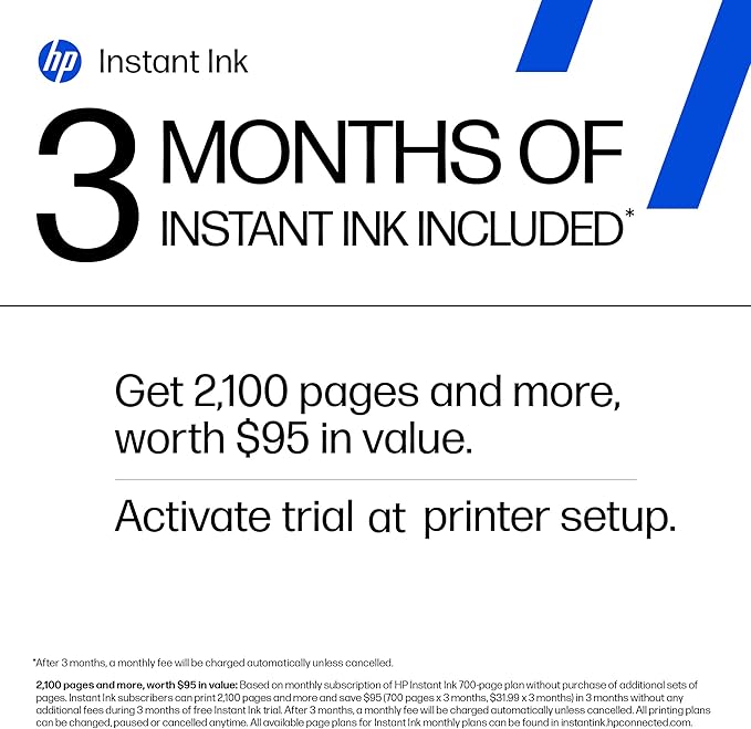 HP DeskJet 2855e Wireless All-in-One Color Inkjet Printer, Scanner, Copier, Best-for-home, 3 months of Instant Ink included, Single-band Wi-Fi connectivity (588S5A)