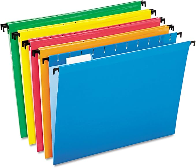 Pendaflex SureHook Reinforced Hanging Folders, Letter Size, Assorted Colors, 1/5 Cut, 20/BX (6152 1/5 Asst)