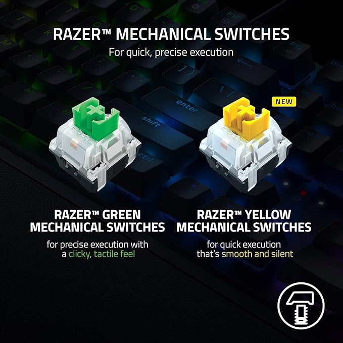 Razer BlackWidow V3 Mechanical Gaming Keyboard: Green Mechanical Switches - Tactile & Clicky - Chroma RGB Lighting - Compact Form Factor - Programmable Macro Functionality - USB Passthrough (Renewed)