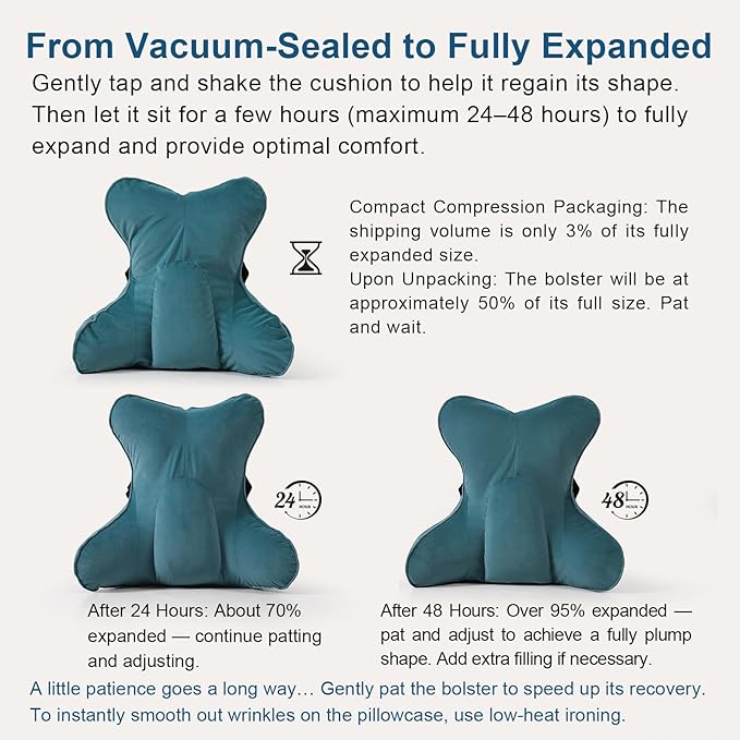 Lumbar Support Pillow(Pat. Pend) – Multi-Functional Ergonomic Back Cushion for Office Chair, Car Seat & Sofa, Reading Pillow with Firm Multi-Zone Support to Relieve Lower Back Pain,Slate Blue