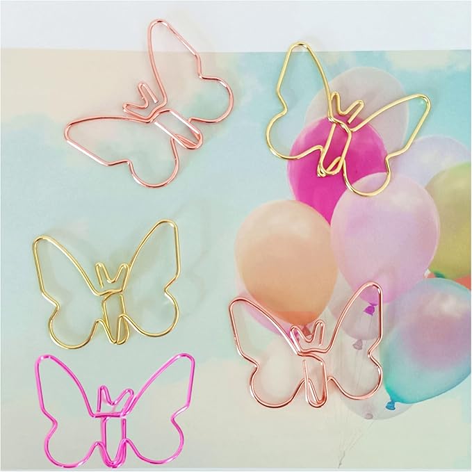 Cute Paper Clips, Butterfly Paperclips, Smooth Metal Paper Clips for File Organization or Decoration（20 Pcs/Box, Pink, Gold, Rose Gold
