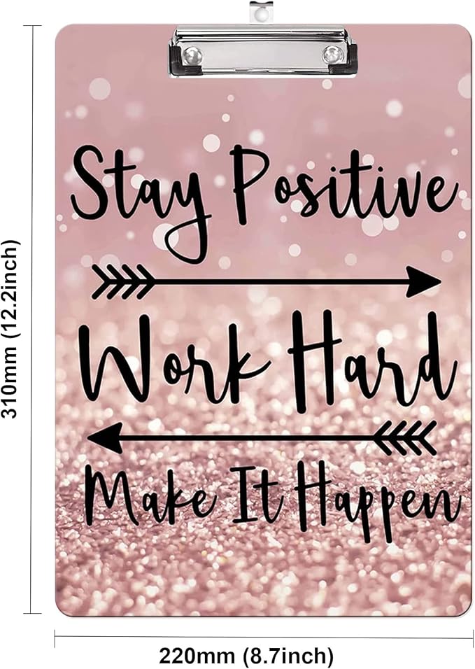 Fashion Clipboard, A4 Letter Size Wooden Decorative Clipboards for Teacher, Nurse, Doctor,Student and Kids, Cute Design for Standard Size 12.2" x 8.9" (C-Stay Positive)