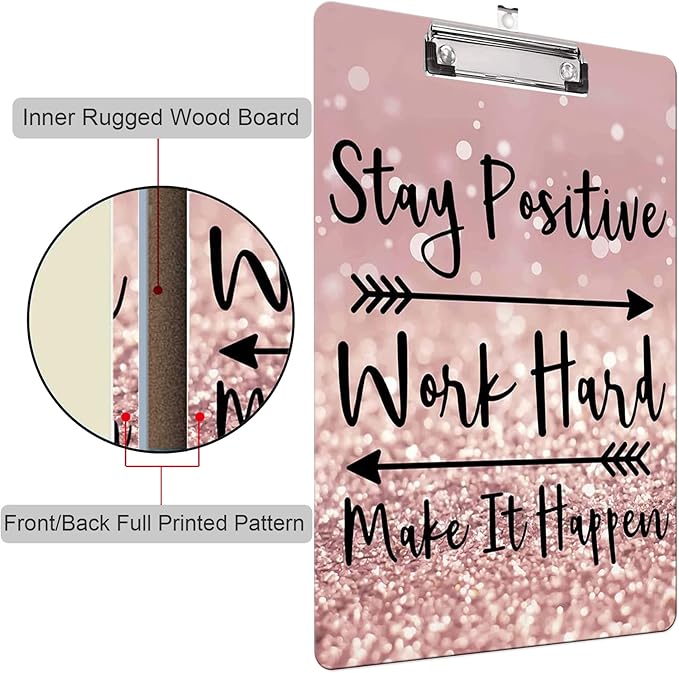 Fashion Clipboard, A4 Letter Size Wooden Decorative Clipboards for Teacher, Nurse, Doctor,Student and Kids, Cute Design for Standard Size 12.2" x 8.9" (C-Stay Positive)