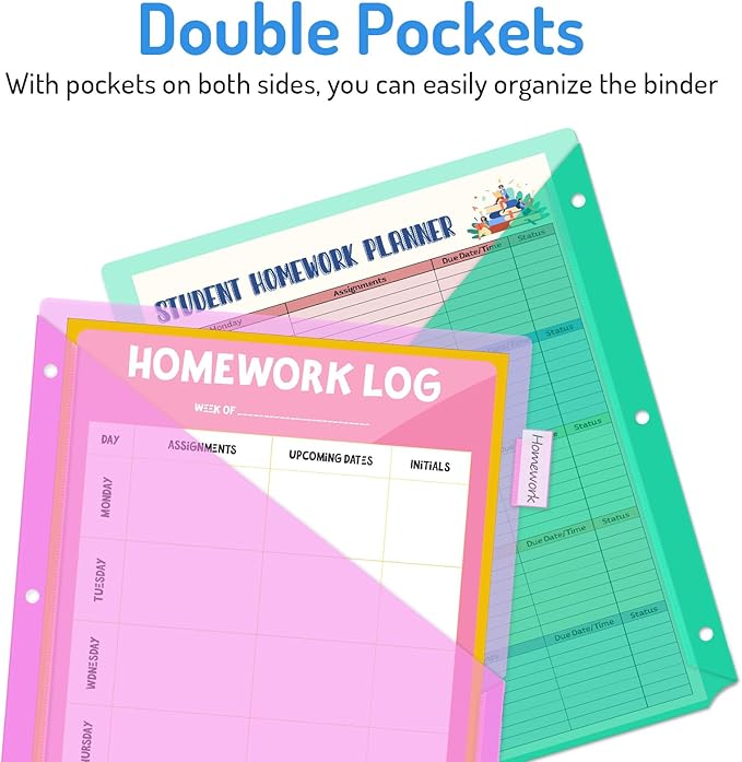 Forvencer 24 Count Binder Dividers with Two Pockets, 8 tab Dividers for 3 Ring Binders Organizer, Binder Divider with Tabs for School Office and Home Organization, Multicolor, 3 Sets