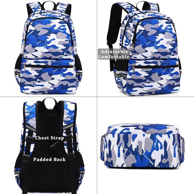 DSIUE Backpacks for Boys School Bags for Kids Elementary Bookbag and Lunch Box Set Camo Grey