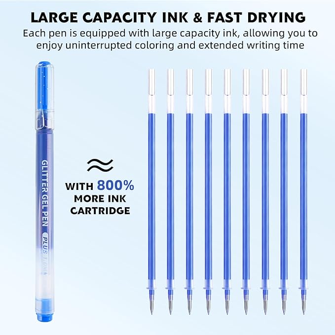 Glitter Gel Pens, 6 Colors Double Shining Colors Green Glitter Metallic Gel Ink Pen with 1.0 mm Large Capacity Smooth Writing Color Pens for Adult Coloring Note, Drawing, Art Supplies