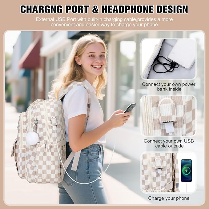 Bevalsa Backpack for Gilrs, 3PCS Corduroy Kids Backpack Set with Lunch Box & Pencil Pouch, Bookbag Daypack Laptop Bag for Women Teens Elementary Middle High School
