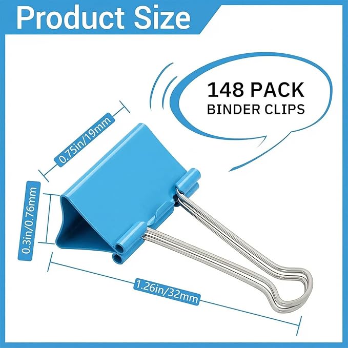 148Pcs Small Binder Clips Assorted Colored, 0.75 in/19mm Mini Binder Paper Clips Office Clips Office Supplies Desk, 3/4 Inch Cute Binder Clips, Small Paper Clamps for Home School Business (Colored)