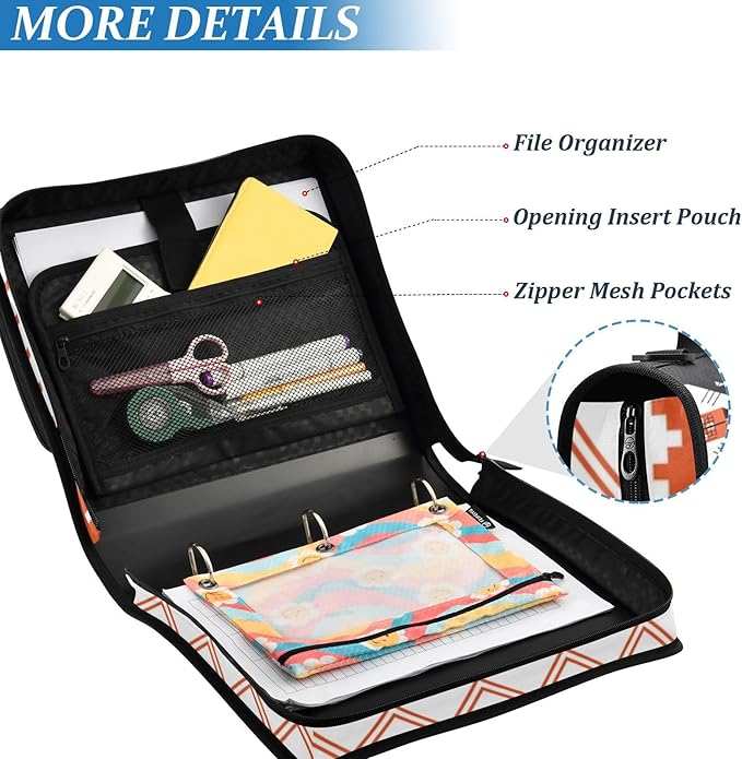 Aztec Indian Paisley Western Zipper Binder Bag 3 Ring Binder with Shoulder Strap Zip Up 500 Sheets Capacity Multi Pockets for School Office Supplies