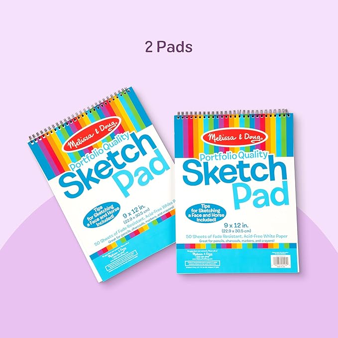 Melissa & Doug Drawing Paper, Sketch Pad, 2-Pack Bundle for Coloring, Writing or Painting (9 x 12 inches) - 50 Sheets Each, Kids Drawing Pad & Art Supplies for Kids Ages 3+ - FSC Certified