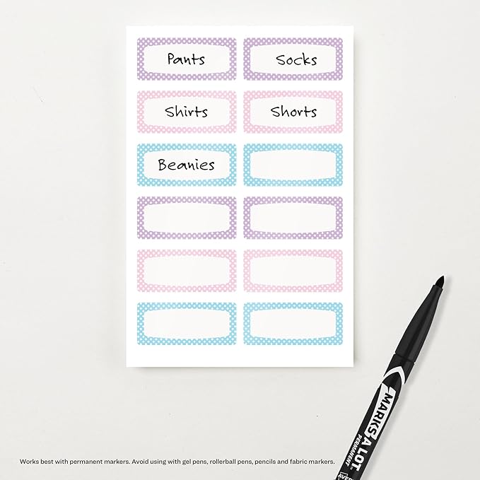 Avery No-Iron Fabric Name Labels, Soft Pastels Preprinted Designs, Handwrite-Only, 2-Pack, 48 Preprinted Labels (22282)