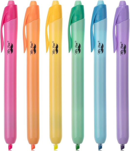 Mr. Pen- Colorful Highlighters Set, 6 Pack, Assorted Colors, Retractable Colored Bible Markers