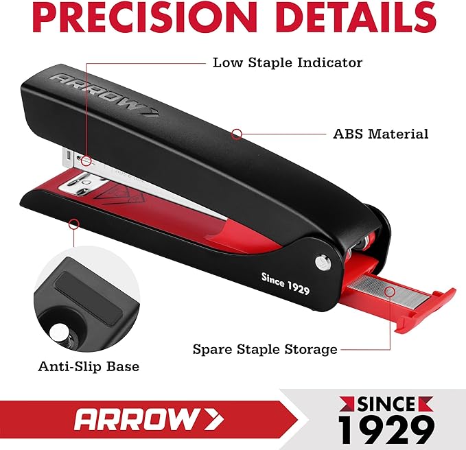 Arrow Full-Strip Stapler with Staples, 25 Sheets Capacity, 2-Pack Stapler with Staple Remover and 2520 Count 26/6 Staples, Built-in Storage, Open for Tacking, Non-Slip, for Office, School and Home